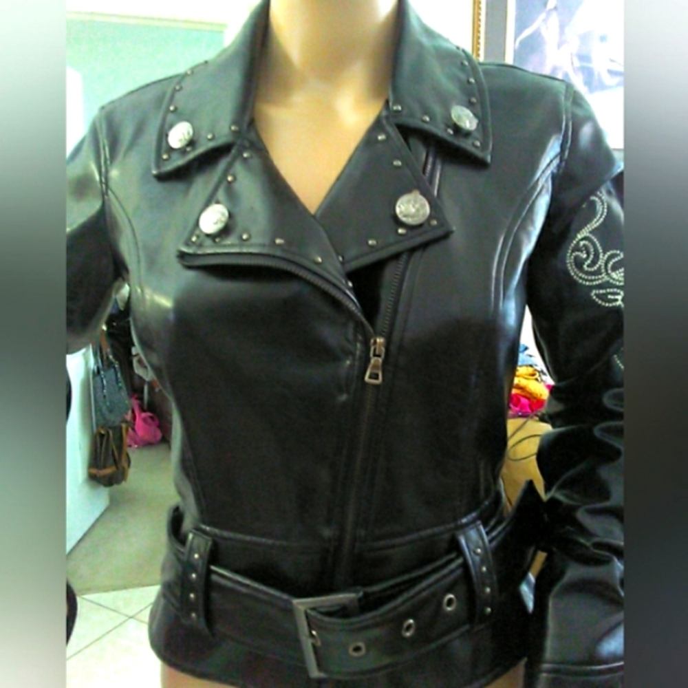 BNWOT LL COOL J. Black FAUX Leather Motorcycle Jacket W Asymmetrical ZIP BAD ASS - Picture 8 of 13